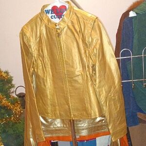 100% Genuine Leather Gold Women's Jacket Vest